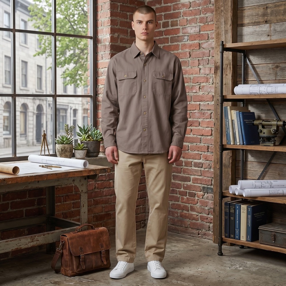 MOCOTONO Flannel Lined Shirt Jacket Mens M Taupe Cotton Plaid Workwear Shacket